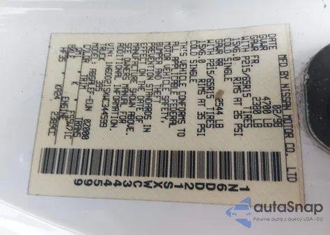 1998 Nissan Frontier Standard/Xe z USA, uszkodzony, nr VIN 1N6DD21SXWC344599